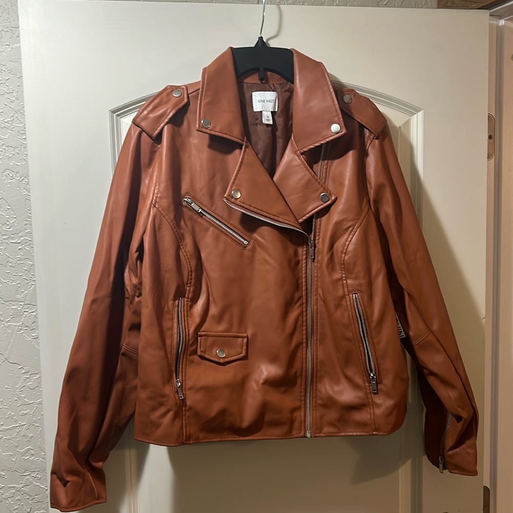 Caramel colored NINE WEST faux leather Moto jacket size 1X